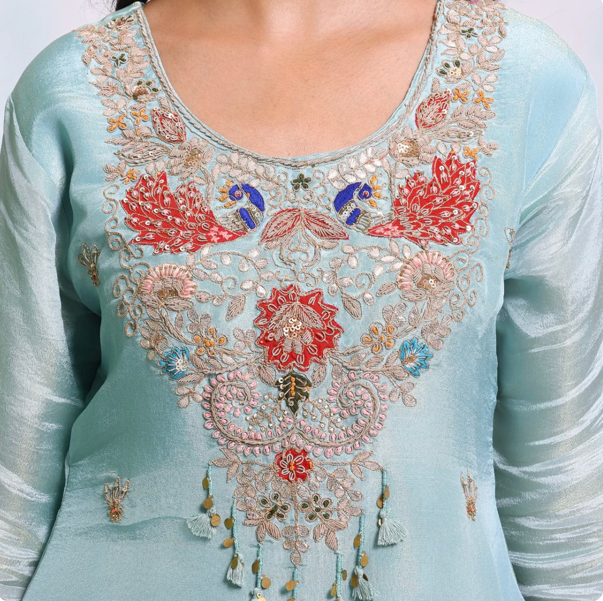 Aqua Elegance A-Line Silk Kurta Set