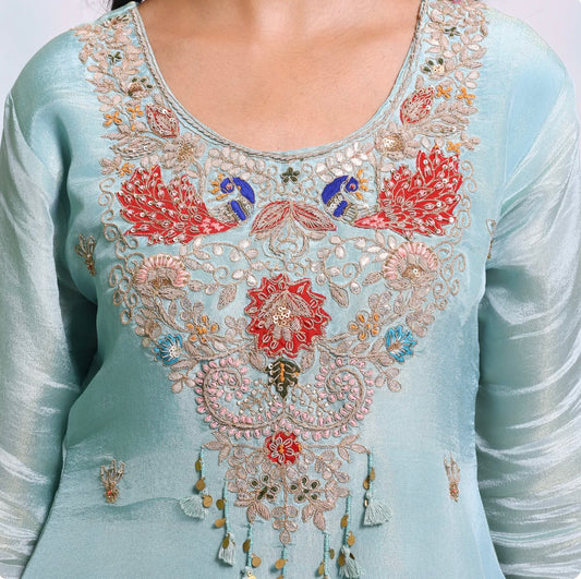 Aqua Elegance A-Line Silk Kurta Set