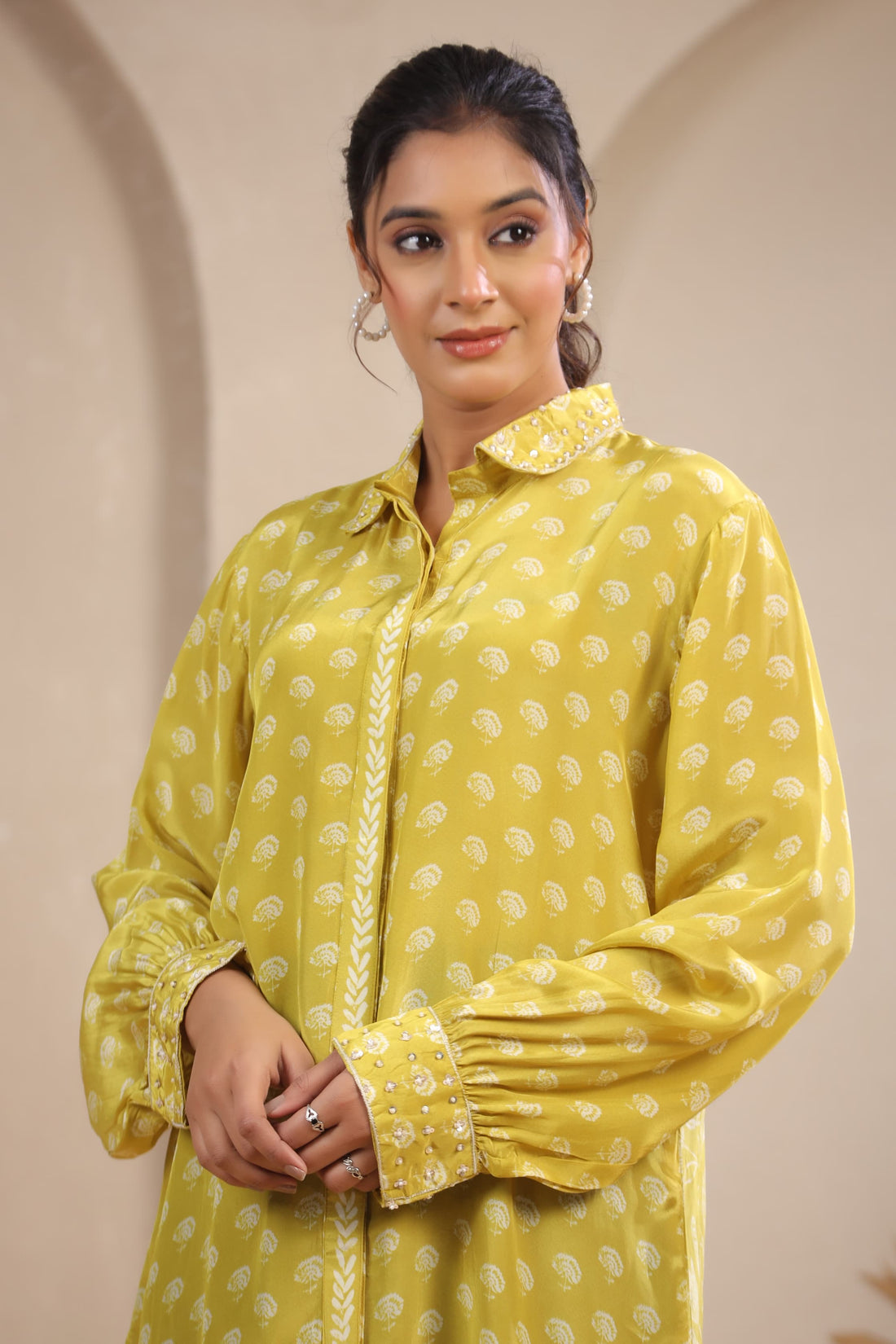Sitara Pearl-Detail  Short Kurta In Yellow