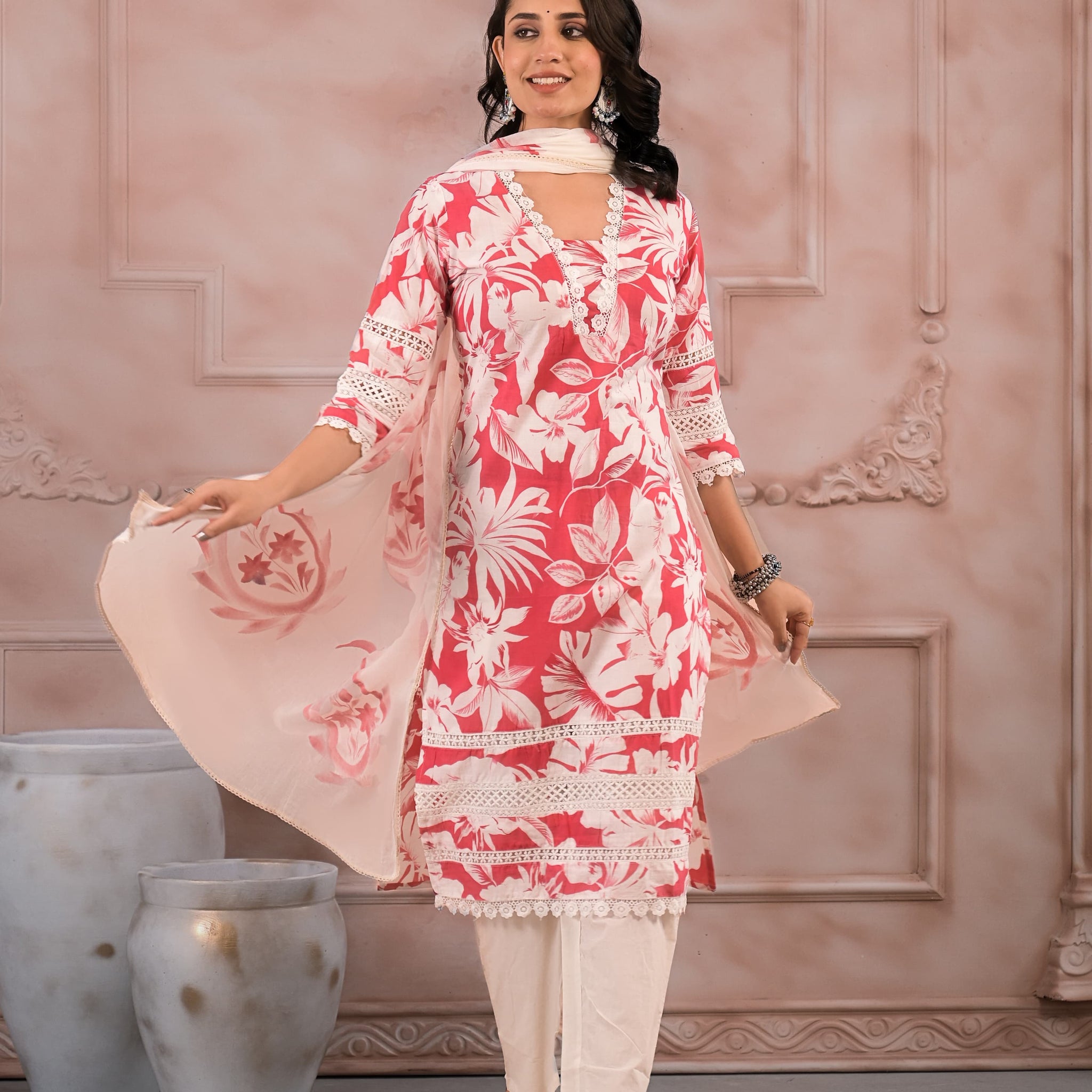 Blush Pink Floral Hand-Painted Kurta Set