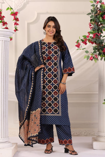 Geometric Printed Cotton Suit Set