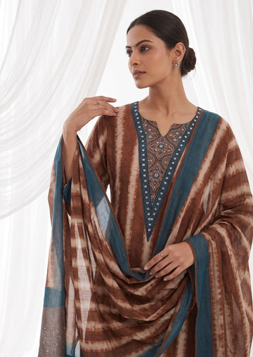 Shibori Printed Muslin Silk Kurta Set