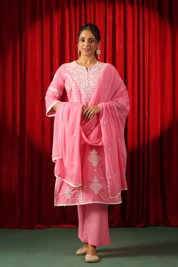 Floral Embroidered Pure Cotton Kurta Set