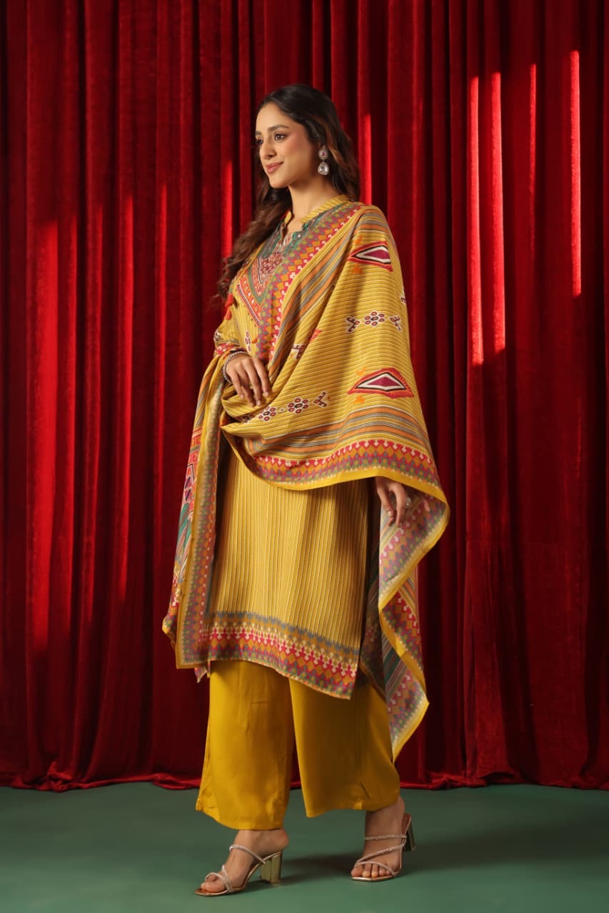 Saffron Sun Pure Cotton Geometric Set