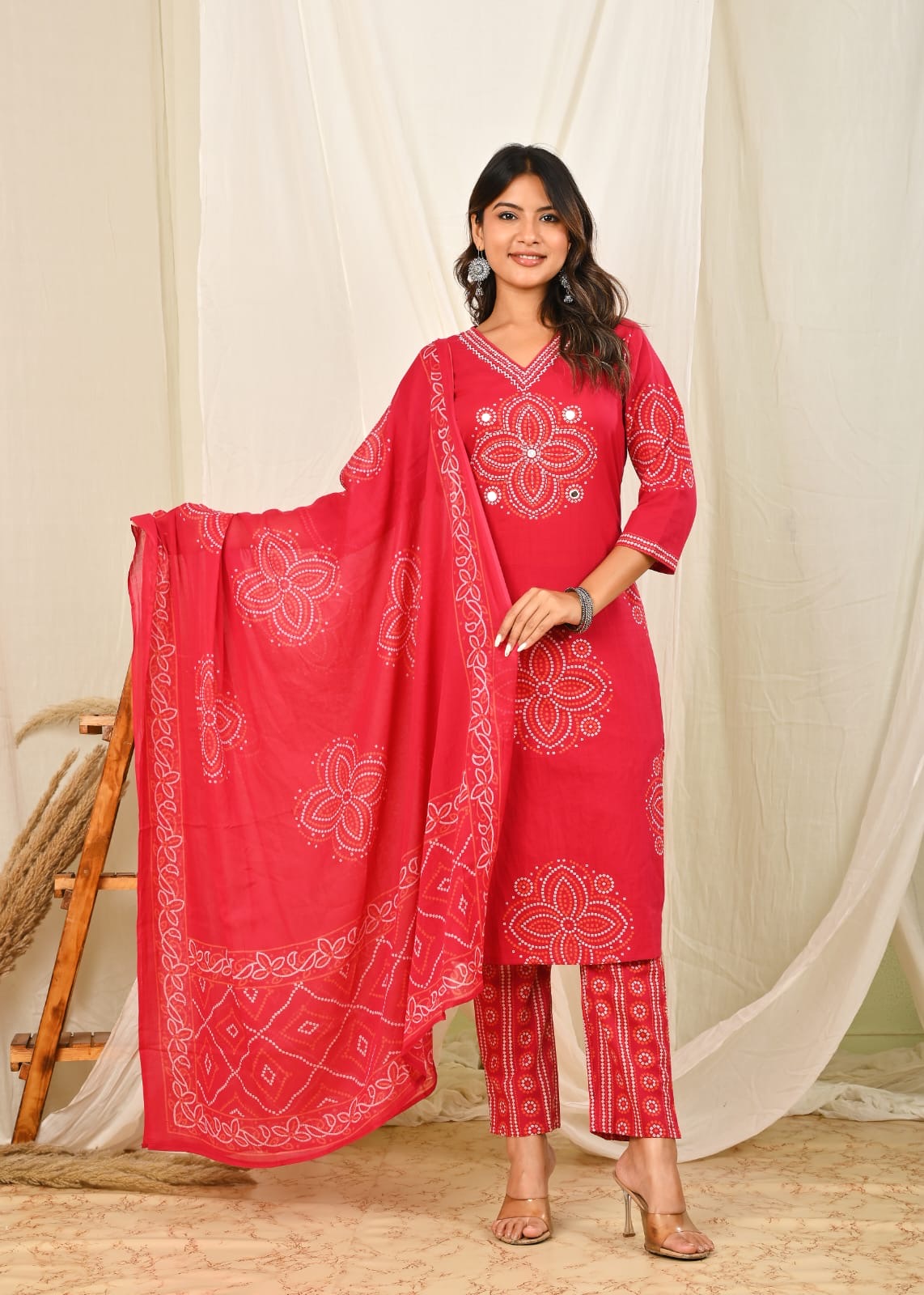Cotton Bandani Dupatta Set