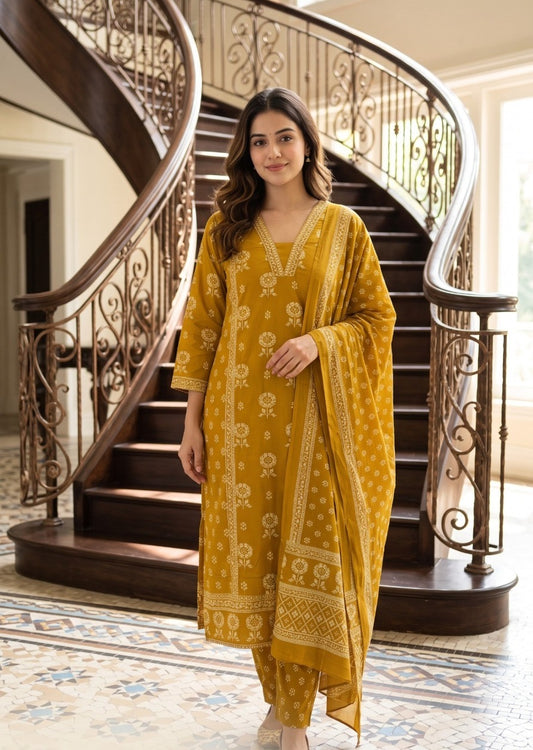 Yellow Premium Pure Cotton Set