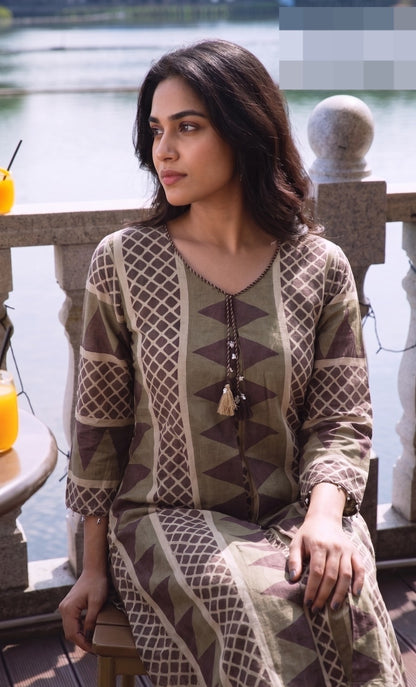 Earthy Geometric Printed Kurta Set