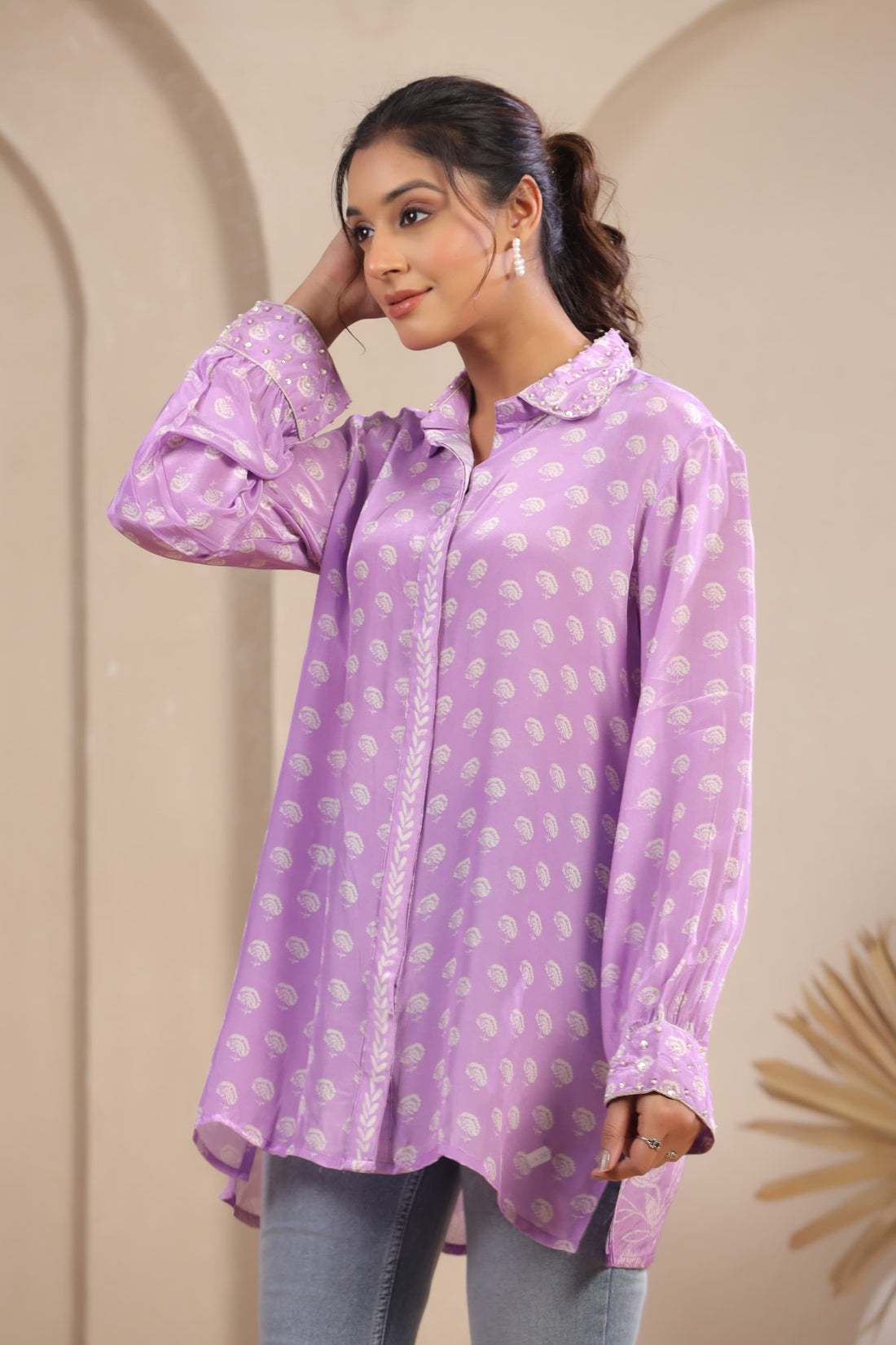 Sitara Pearl Detail  Short Kurta In Lavender
