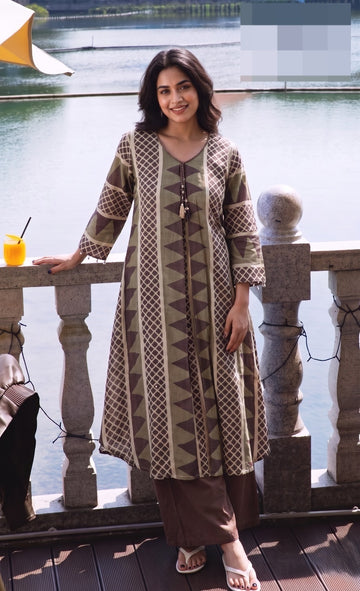 Earthy Geometric Printed Kurta Set
