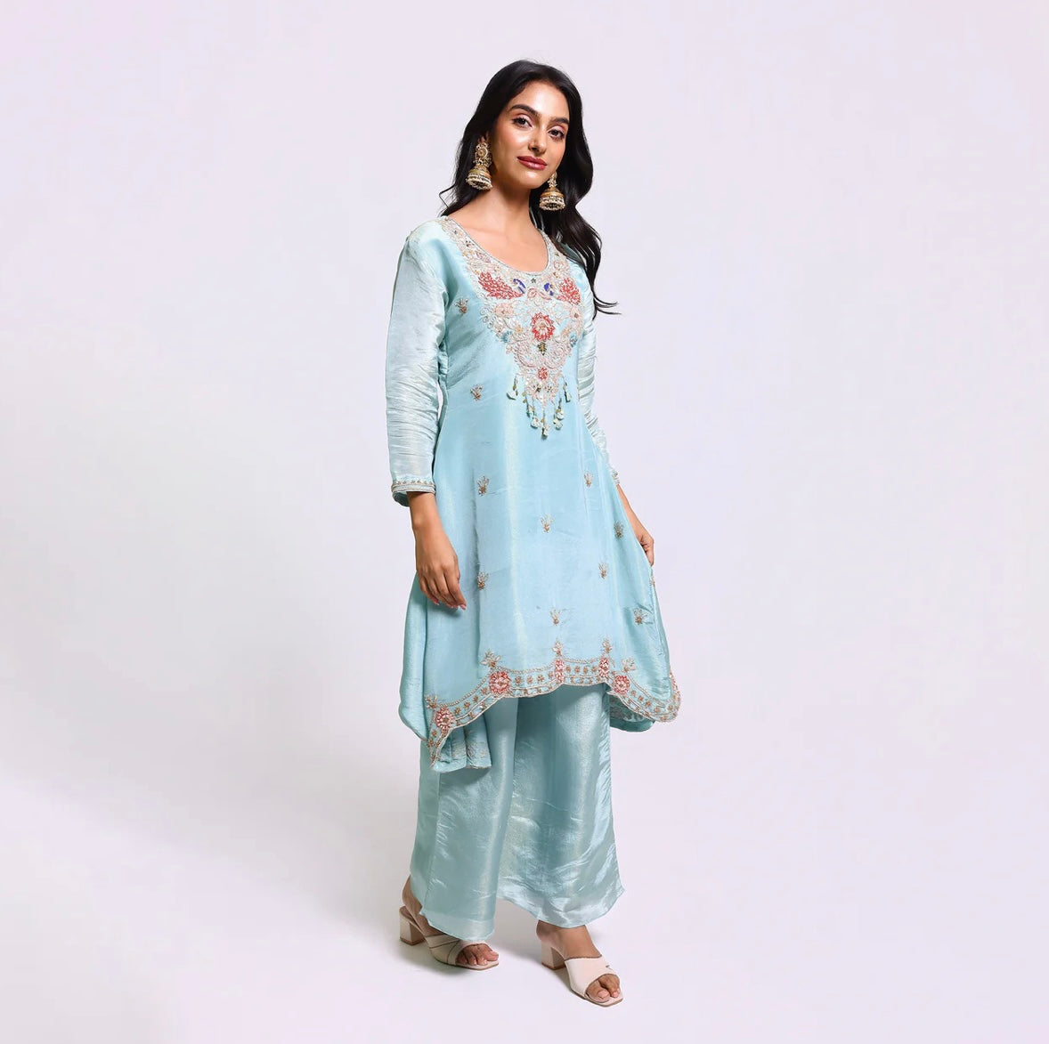 Aqua Elegance A-Line Silk Kurta Set
