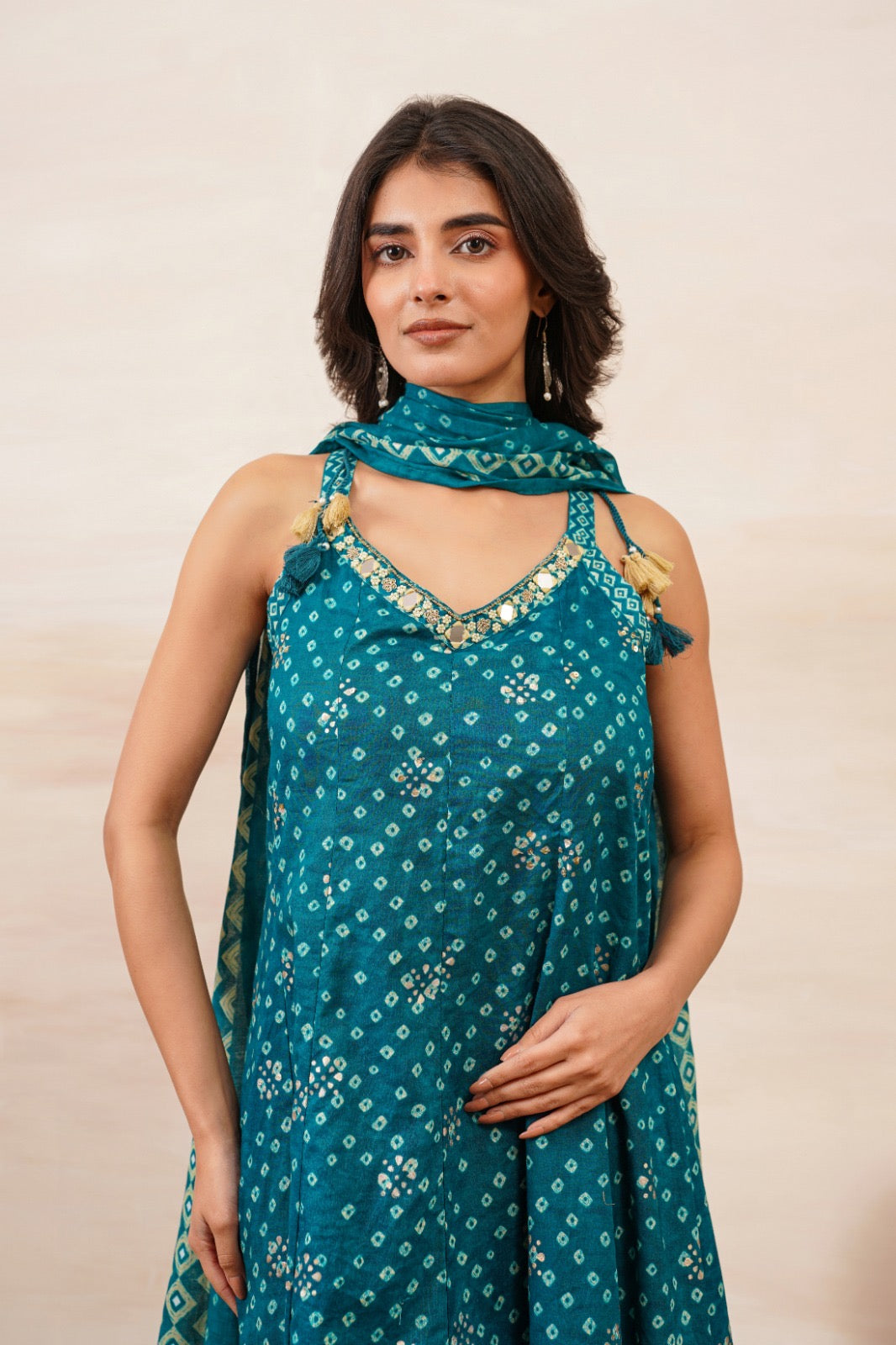 Rama Green Cotton Bandhani Set