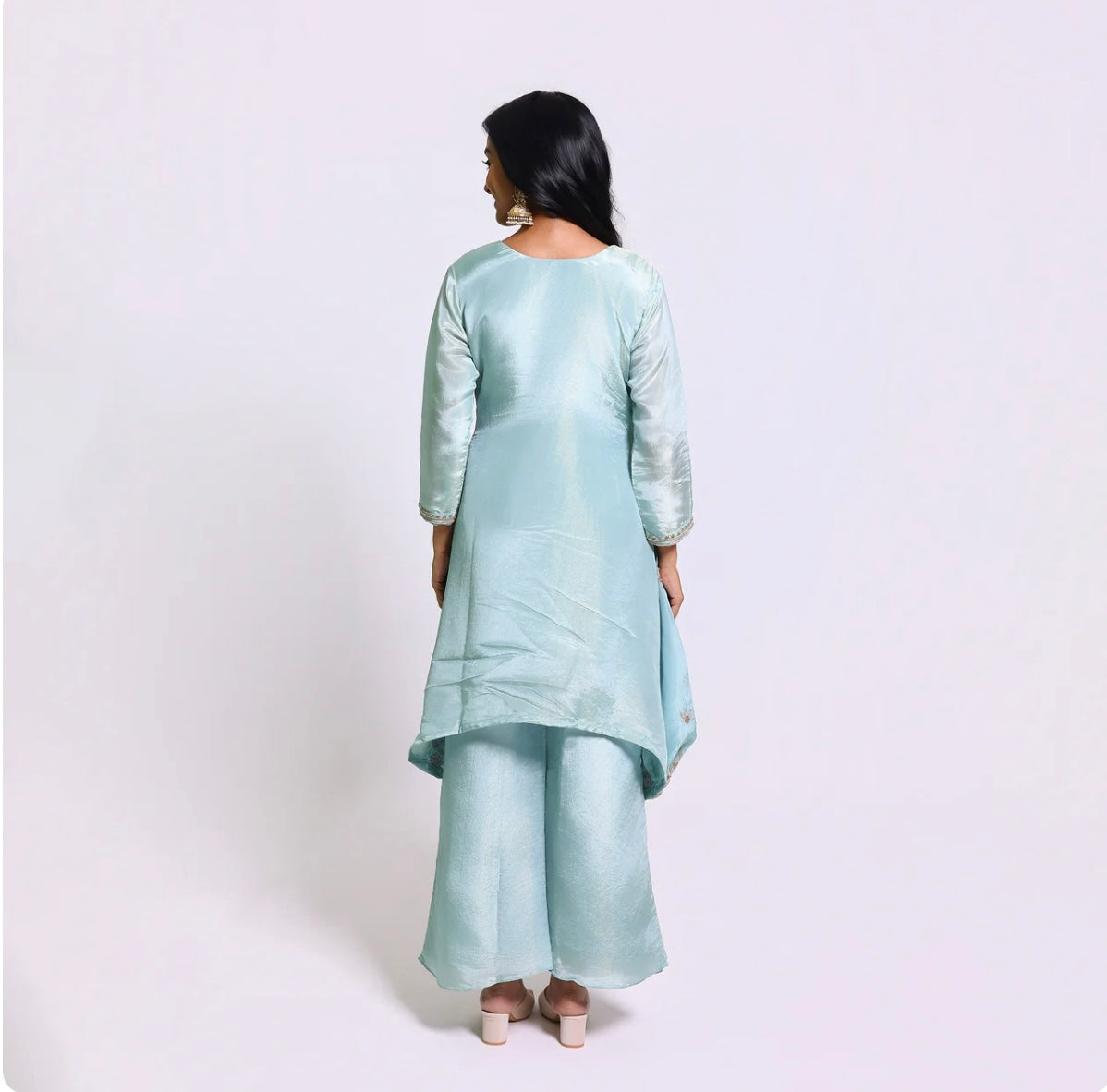 Aqua Elegance A-Line Silk Kurta Set