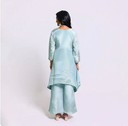 Aqua Elegance A-Line Silk Kurta Set