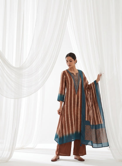 Shibori Printed Muslin Silk Kurta Set