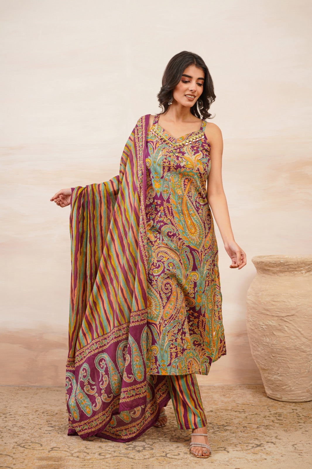 Vintage Plum Cotton Kurta Set