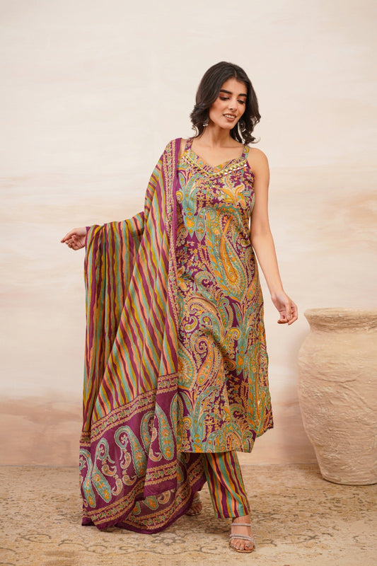 Vintage Plum Cotton Kurta Set
