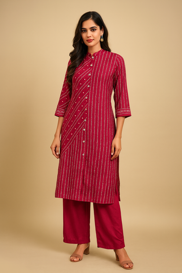 Rasiya – Ruby Silk Crepe Kurta & Pant Set
