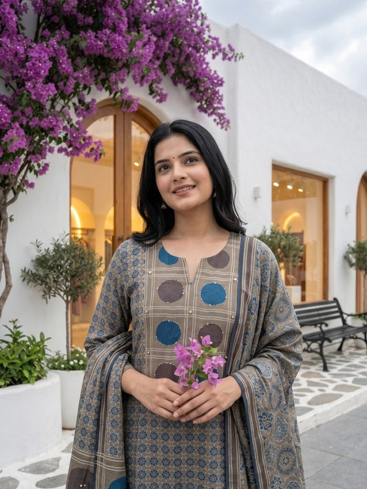 Printed Muslin Silk Set