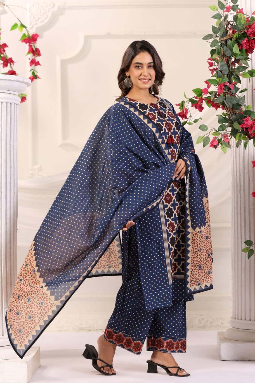 Geometric Printed Cotton Suit Set