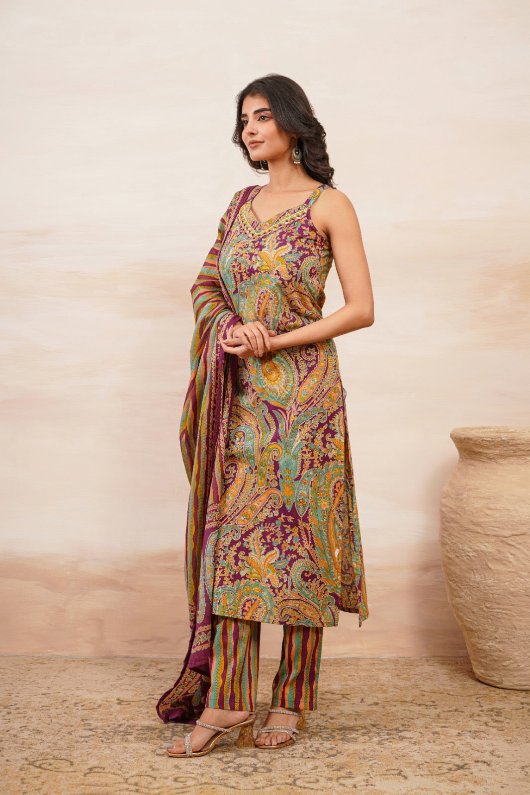 Vintage Plum Cotton Kurta Set