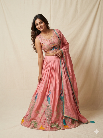 Morni Rose Silk Lehenga Set