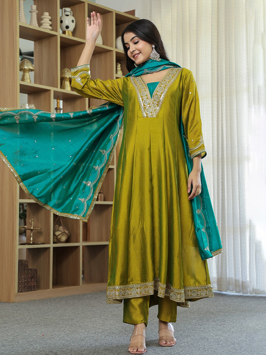 Emerald Glow – Muslin Silk Anarkali Set