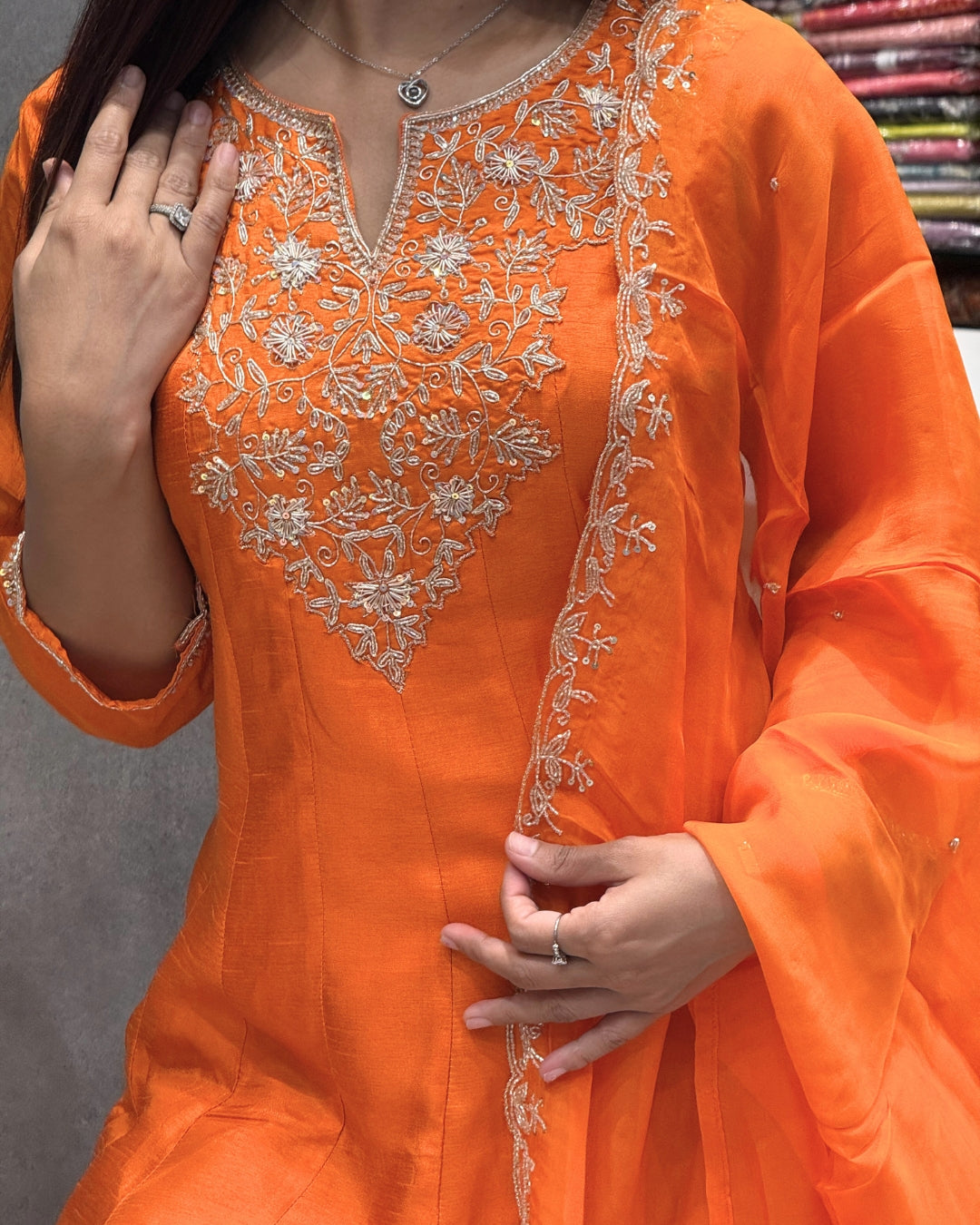 Tangerine Glow Silk Crepe Ensemble