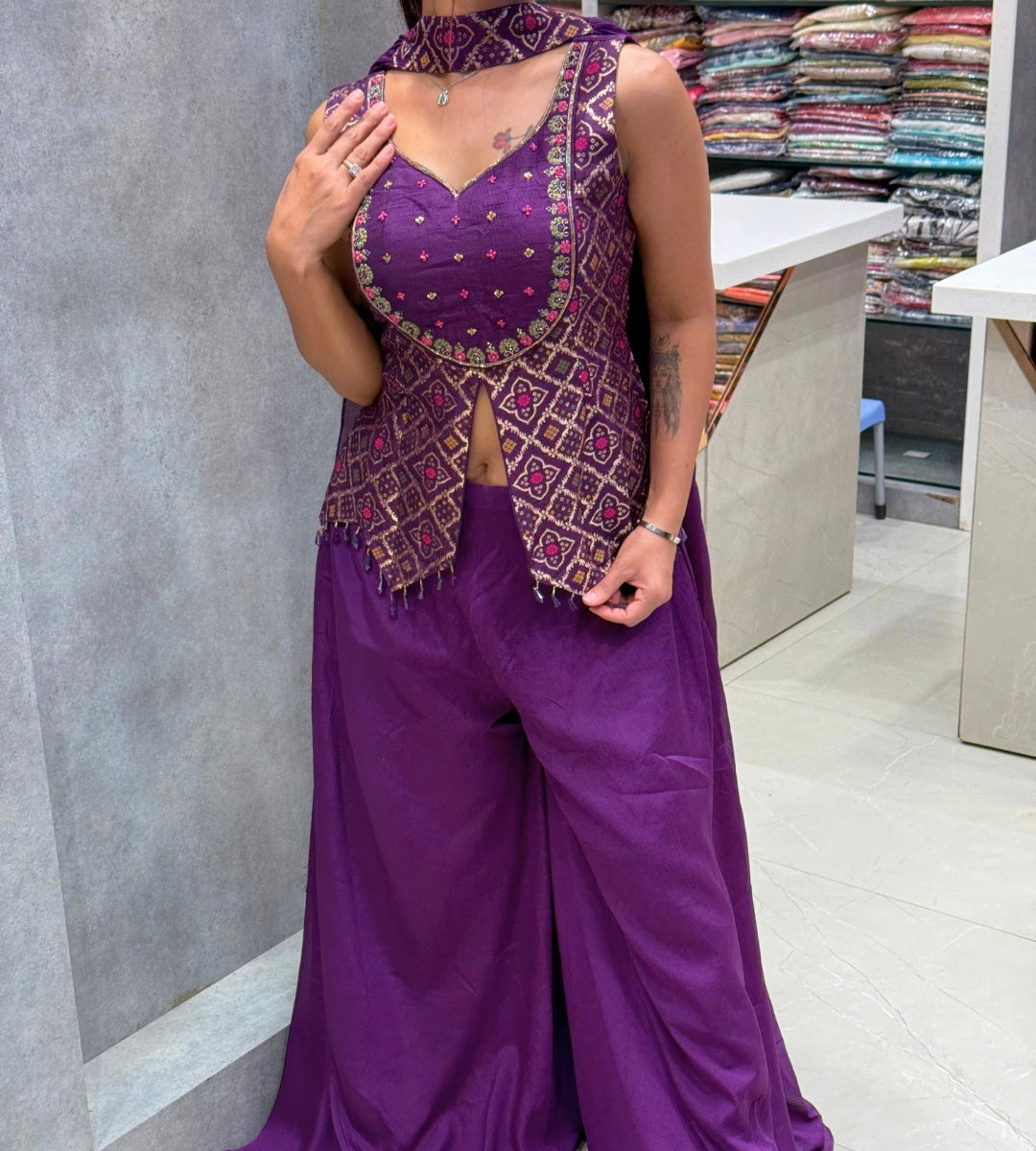 Purple Brocade Indo Western Set