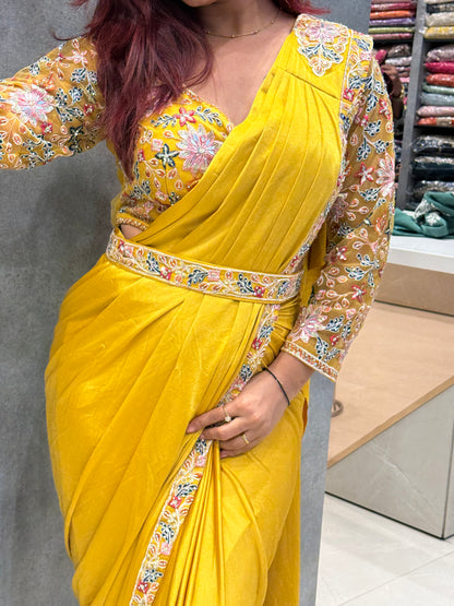 Yellow Pre Drape Saree