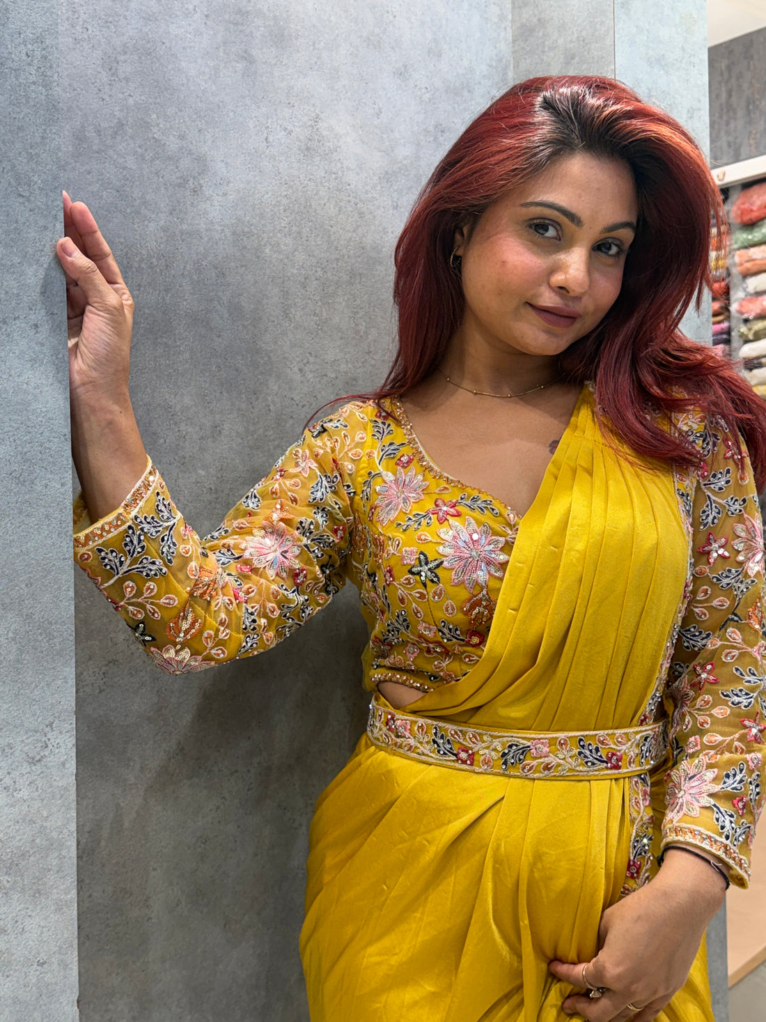 Yellow Pre Drape Saree