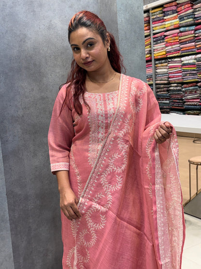 Pinky Silk Dupatta Set