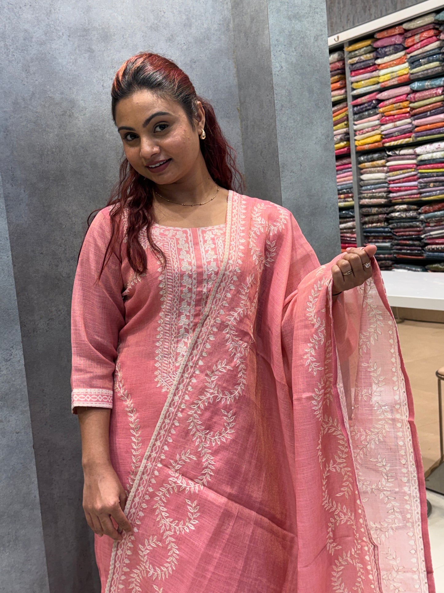 Pinky Silk Dupatta Set