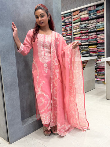 Pinky Silk Dupatta Set