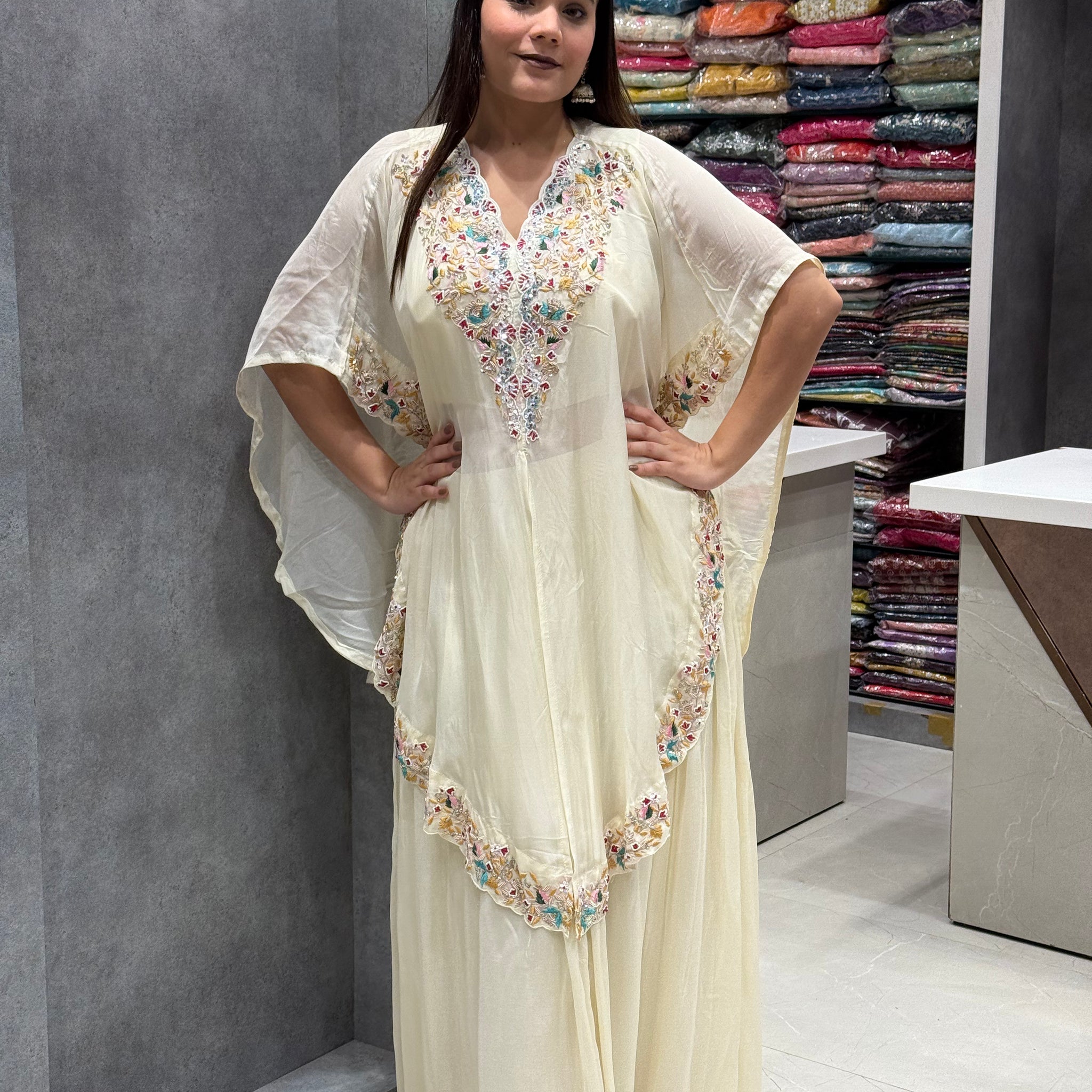Ethereal Grace Georgette Silk Kaftan Set