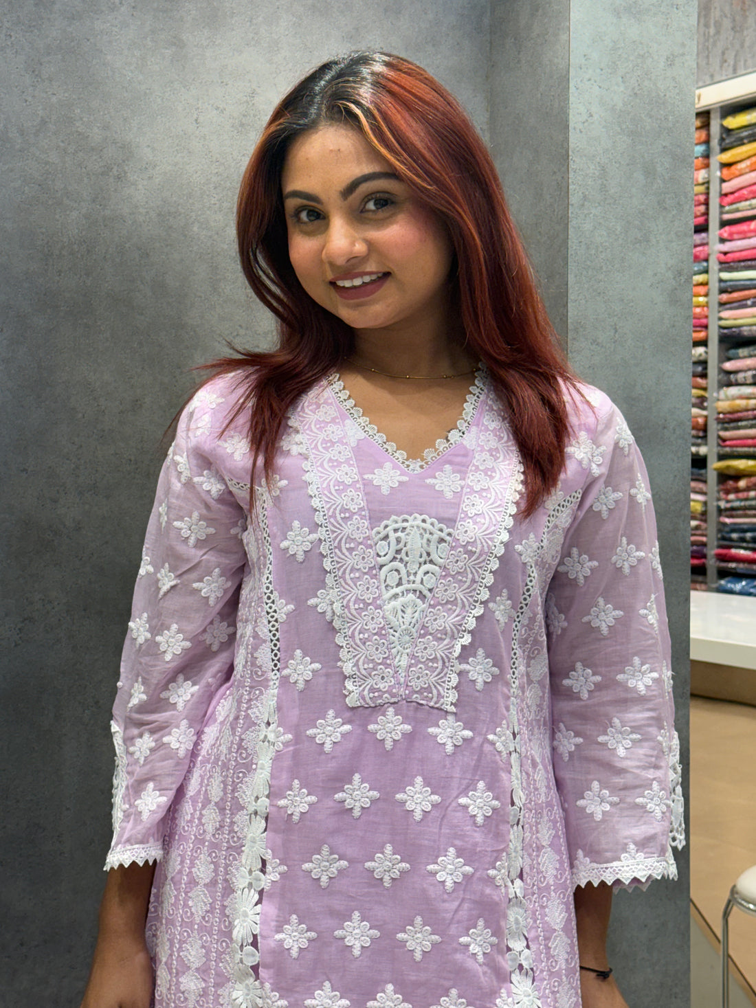 Chikankari-Style Floral Threadwork Set