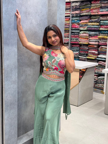 Phoolowala – Floral Indo-Western Silk Crepe Set