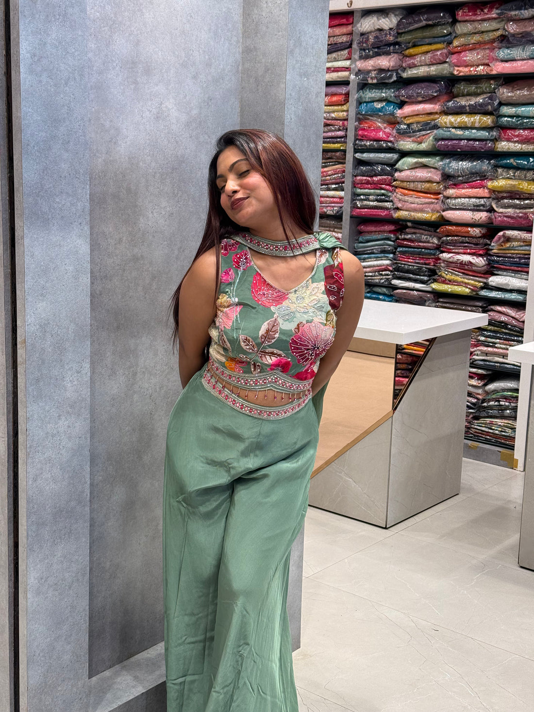 Phoolowala – Floral Indo-Western Silk Crepe Set