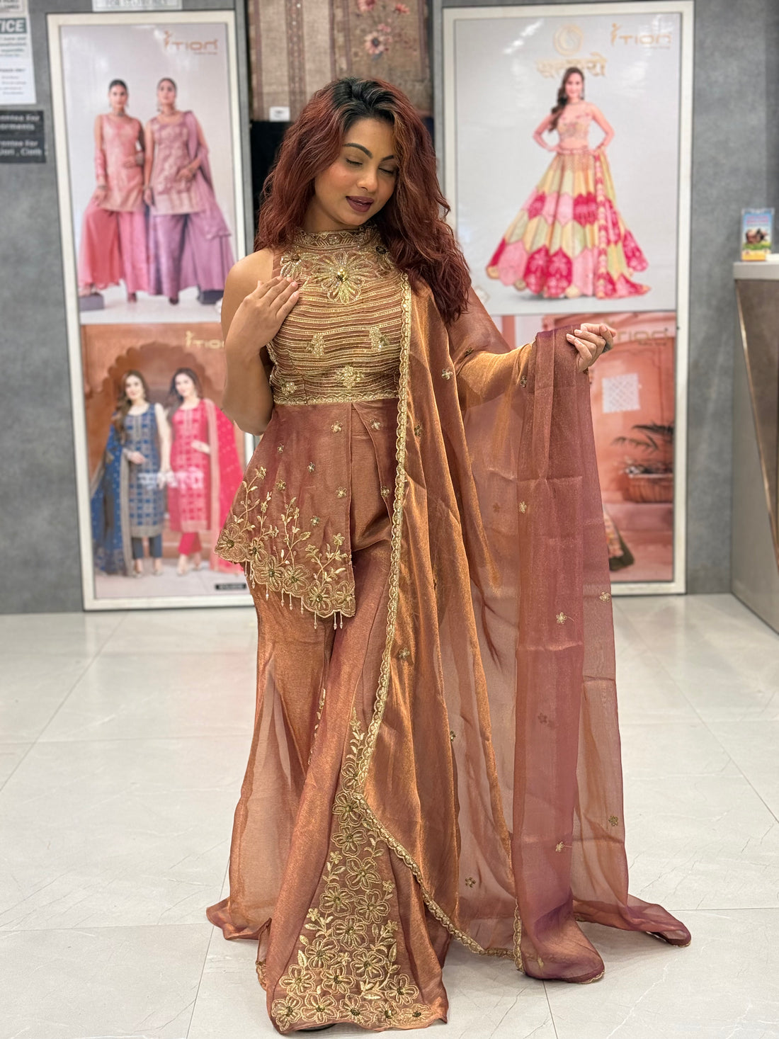 Halter Neck  Tissue Shimmer Silk Set