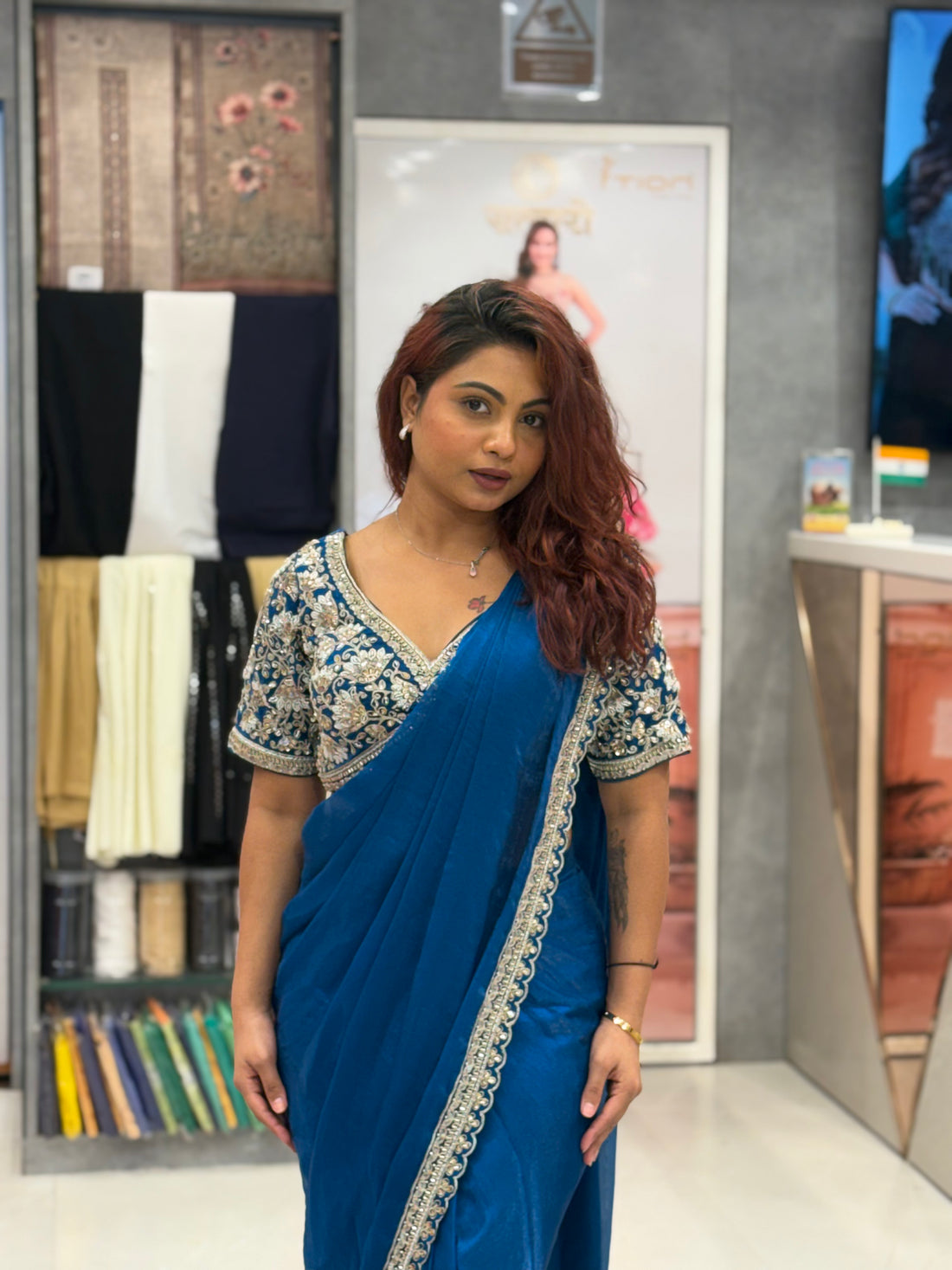 Metallic Tissue Silk Pre Drape Saree