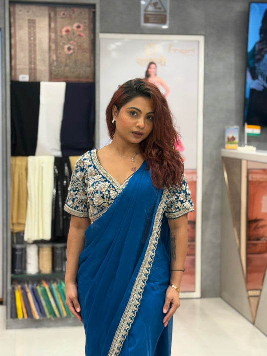 Metallic Tissue Silk Pre Drape Saree
