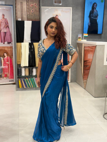 Metallic Tissue Silk Pre Drape Saree