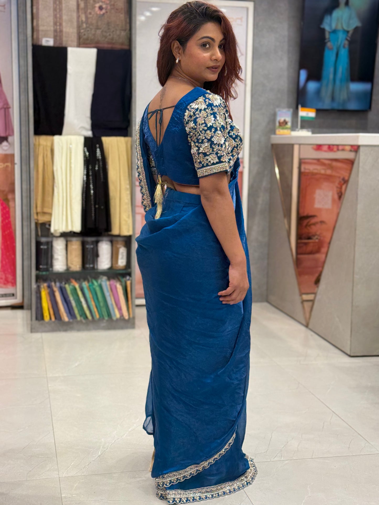 Metallic Tissue Silk Pre Drape Saree