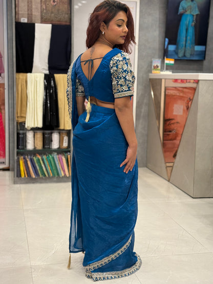 Metallic Tissue Silk Pre Drape Saree
