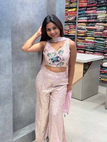 Sequin Silk Elephant-Embroidered Co-ord Set