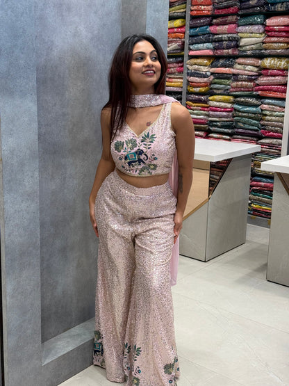 Sequin Silk Elephant-Embroidered Co-ord Set