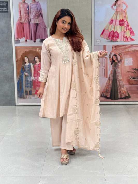 Cream- Kiran Short Kurta Plazo Set