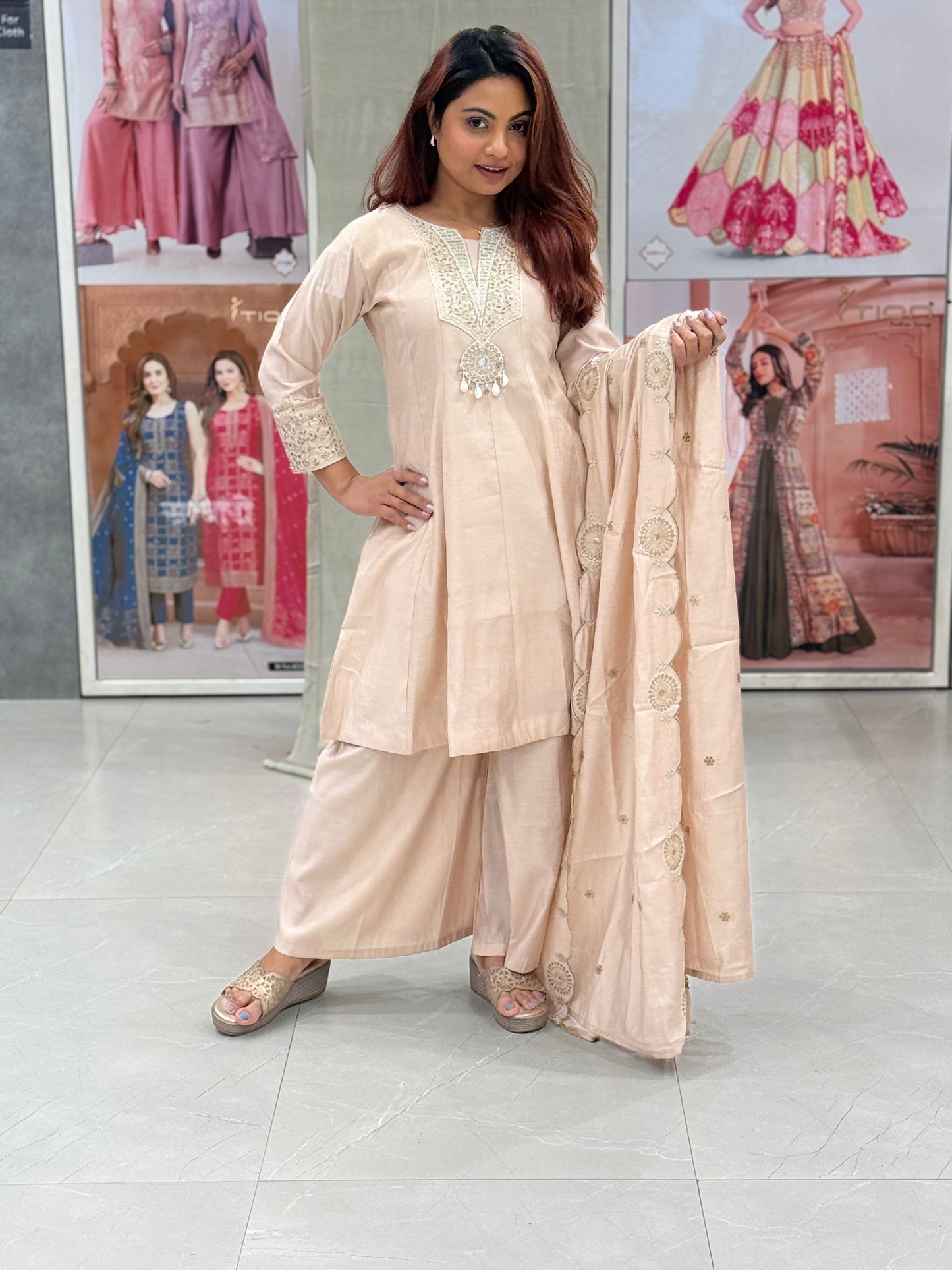 Cream- Kiran Short Kurta Plazo Set
