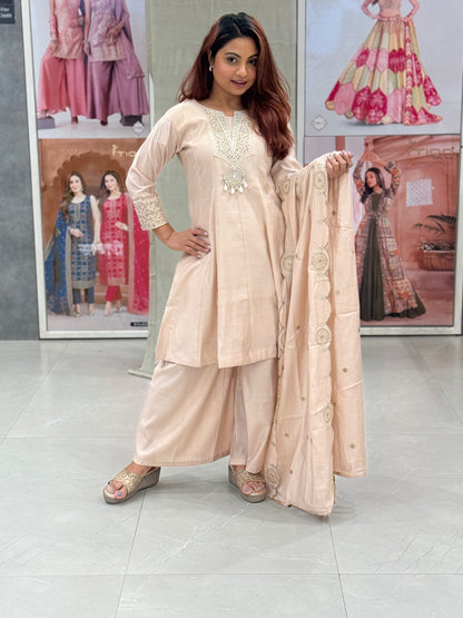 Cream- Kiran Short Kurta Plazo Set