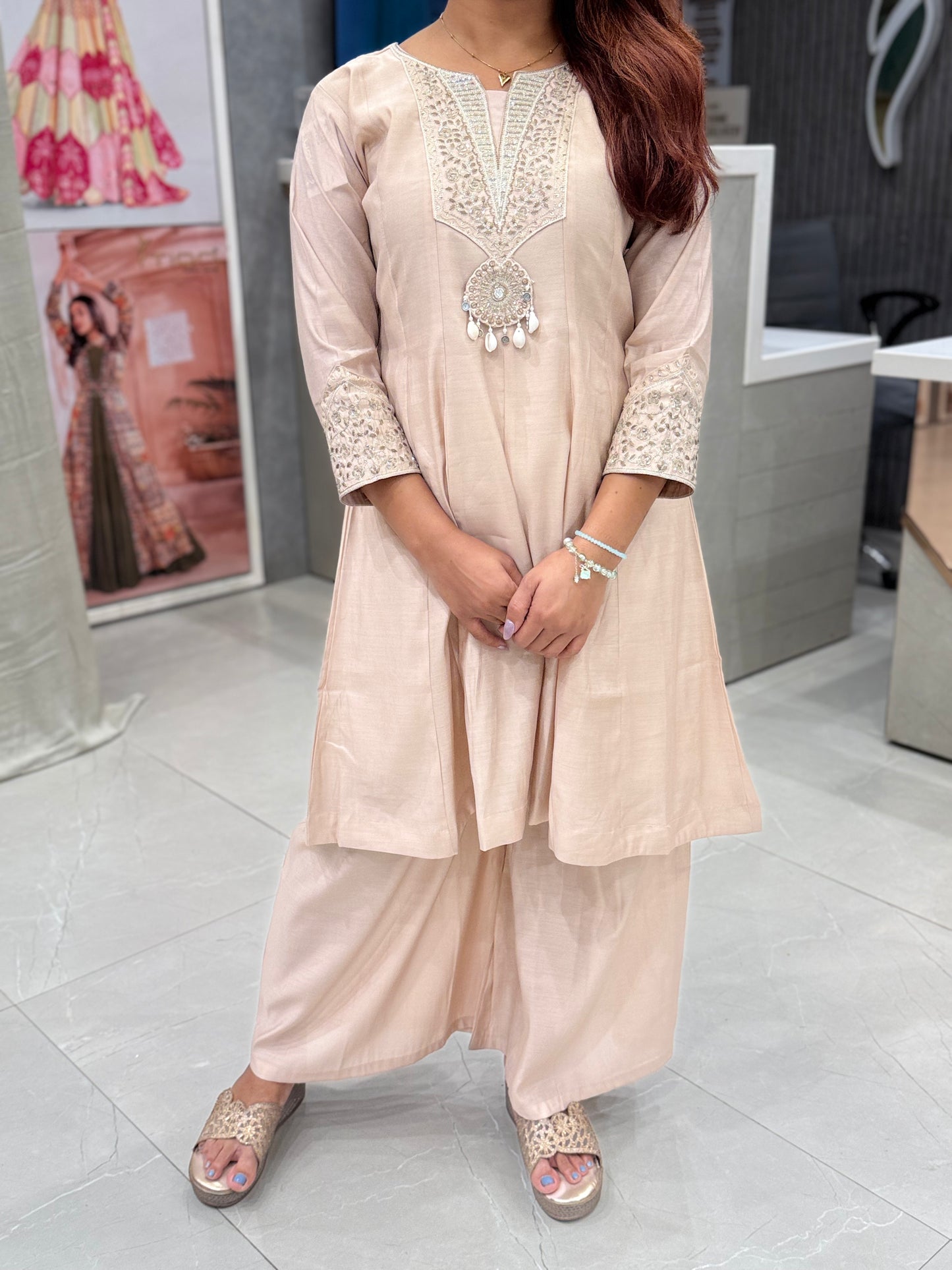 Cream- Kiran Short Kurta Plazo Set