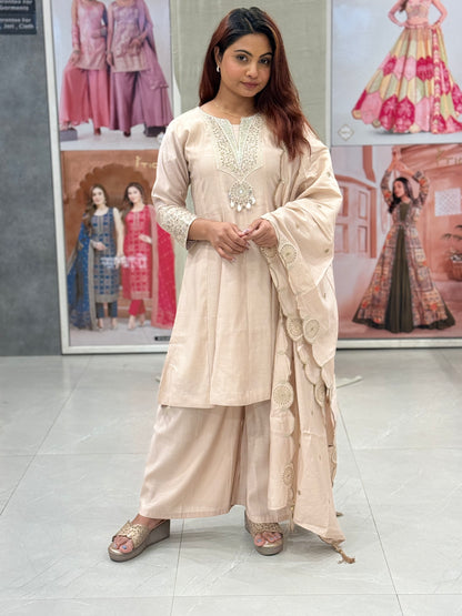 Cream- Kiran Short Kurta Plazo Set